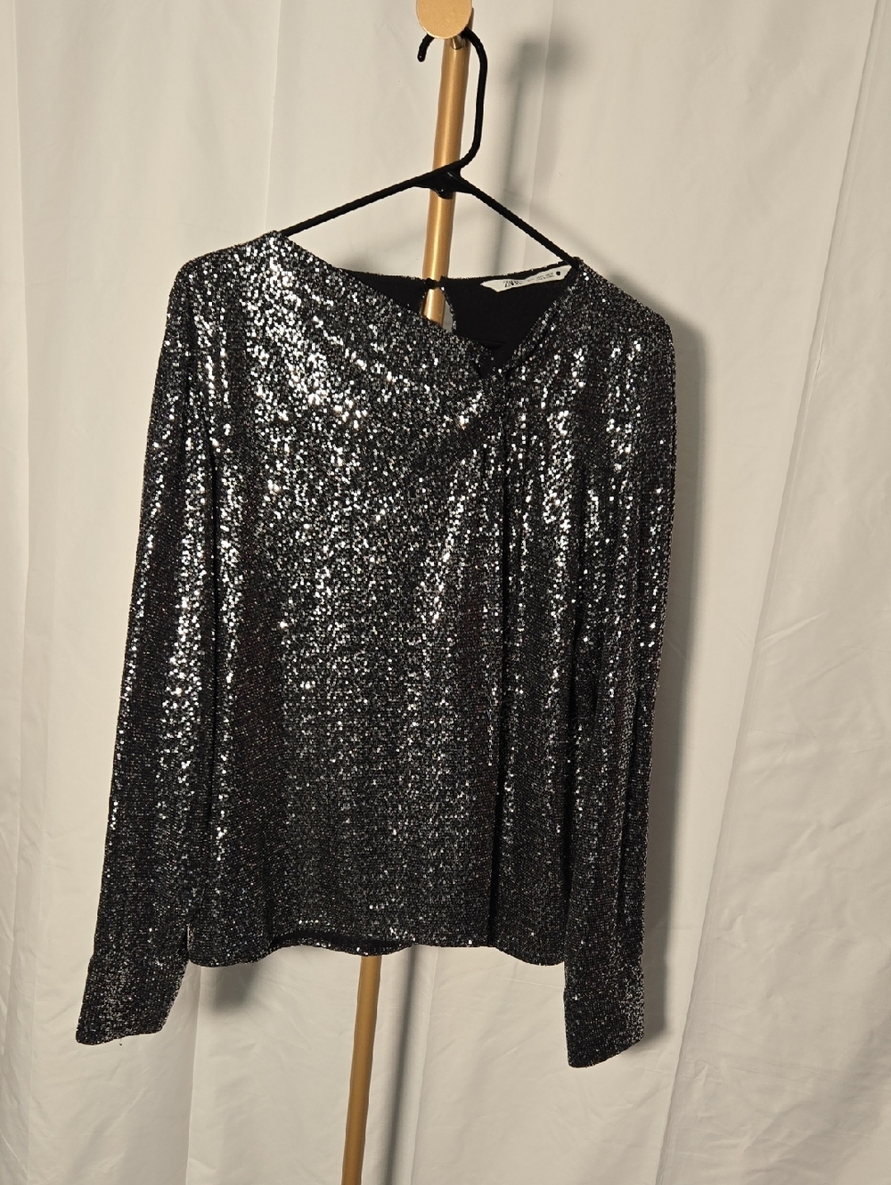 Zara Silver Sequin Long-Sleeve Top